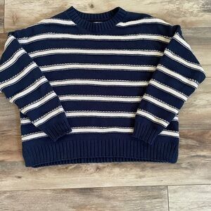 American Eagle Navy and White Striped Sweater